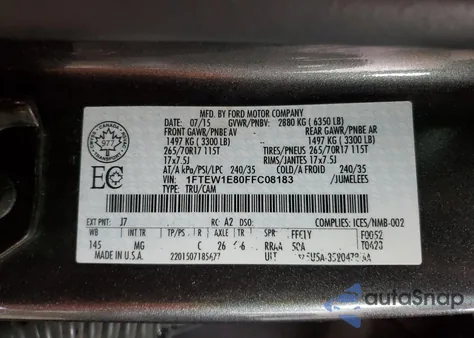 2015 Ford F150 Supercrew from USA, damaged, VIN 1FTEW1E80FFC08183